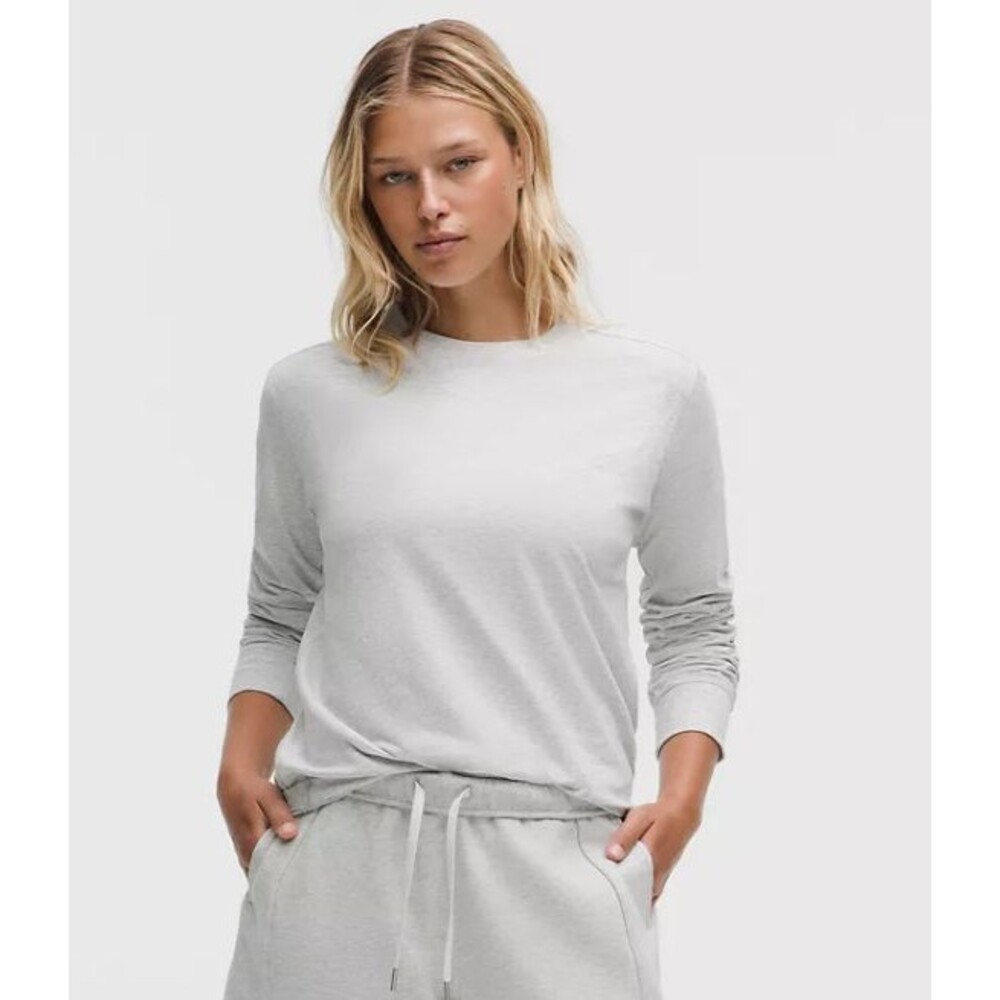 LULULEMON All Yours Long Sleeve Shirt Heathered Core Light Grey Cotton Women's M